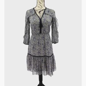 Women Floral Ruffle Dress 0 Gray Tassel Dainty Ethereal Cottage Fairy Grunge